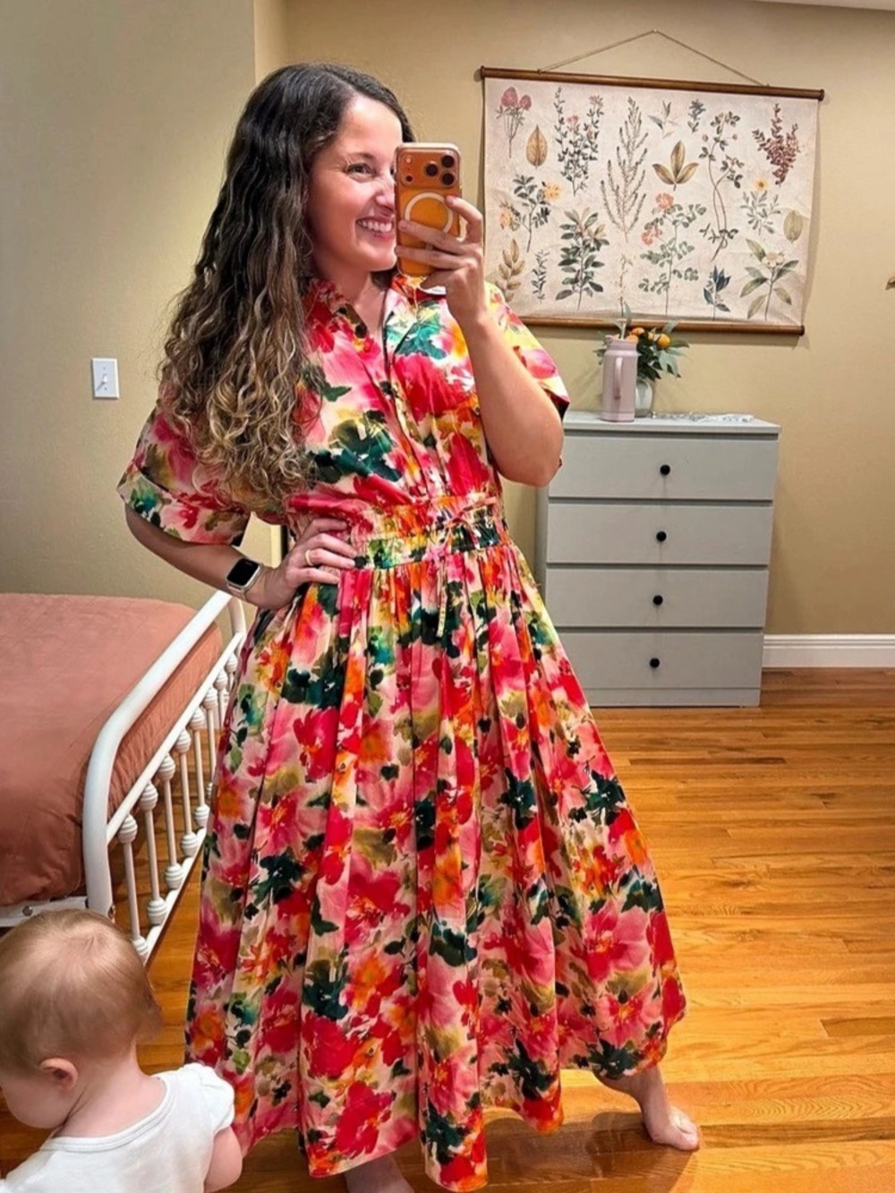 J.Crew Regenerative Cotton Elena Shirt Dress Floral Midi Dress in Pink Size 14